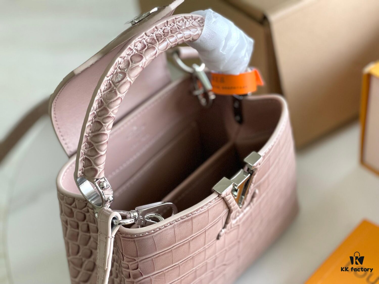 69305aaaf09edb6de4c4fab0 Capucines Mini Bag in Crocodile-Embossed Leather with Silver-Tone Hardware