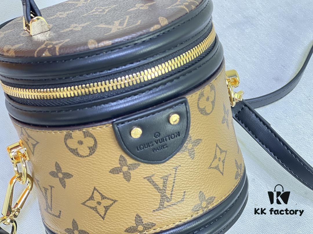 Upgraded Original [Exclusive Real Photo M82952 Monogram Yellow Flower] This Nano Cannes Handbag features a cylindrical silhouette crafted from Monogram canvas, harmoniously echoing the design of a makeup case.