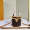 Upgraded Original Version [Exclusive Real Photo M82952 Monogram Yellow Flower] This Nano Cannes Handbag features a cylindrical silhouette crafted from Monogram canvas, echoing the design of a makeup pouch.