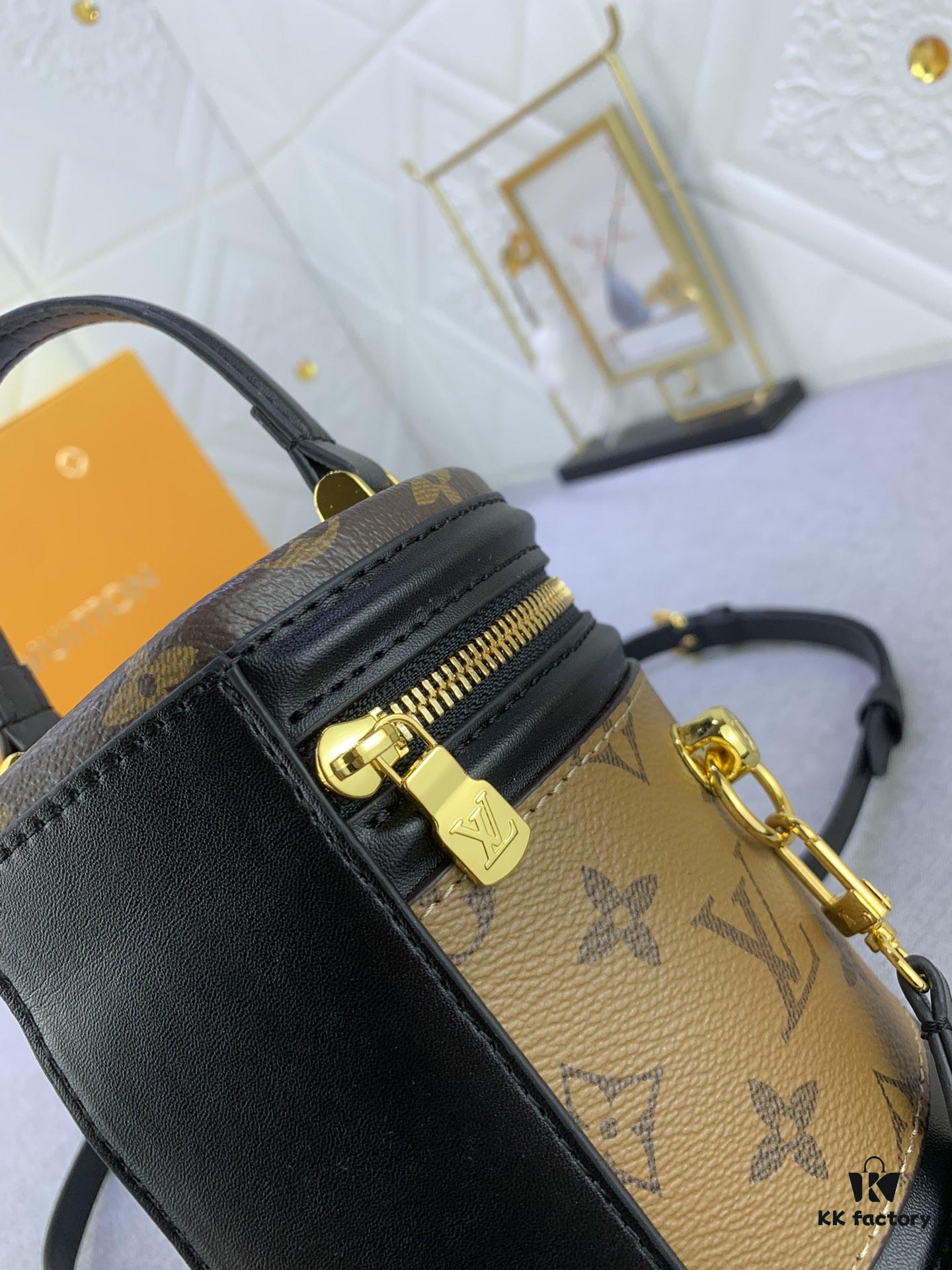 Upgraded Original Version [Exclusive Real Photo M82952 Monogram. Yellow Flower] This Nano Cannes Handbag features a cylindrical silhouette cut from Monogram canvas, echoing the design of a makeup pouch.