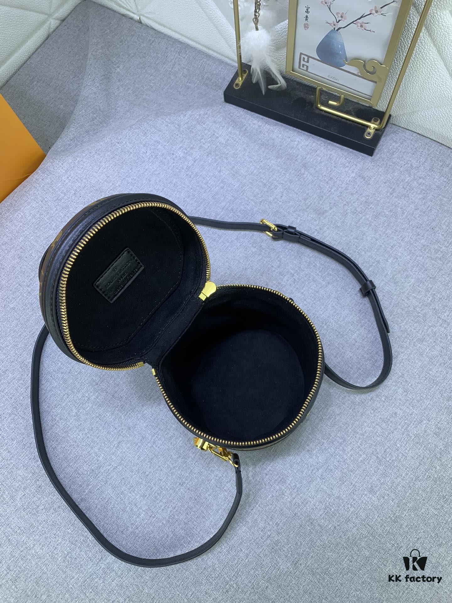 Upgraded Original Version [Exclusive Real Photo M82952 Monogram. Yellow Flower] This Nano Cannes Handbag features a cylindrical silhouette cut from Monogram canvas, echoing the design of a makeup pouch.