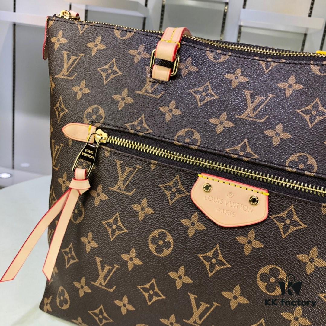 69305b60f09edb6de4c4fbfa Authentic Louis Vuitton M42267 Multifunctional Shoulder Bag in Monogram Canvas, Dual-Tone Yellow Leather Trim, Available in Small and Large Sizes