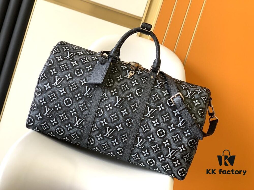 69305c5bf09edb6de4c4fd8c Top-Grade Full-Grain M21375 Lan Graphite Gray Keepall Bandoulière 50 Travel Bag