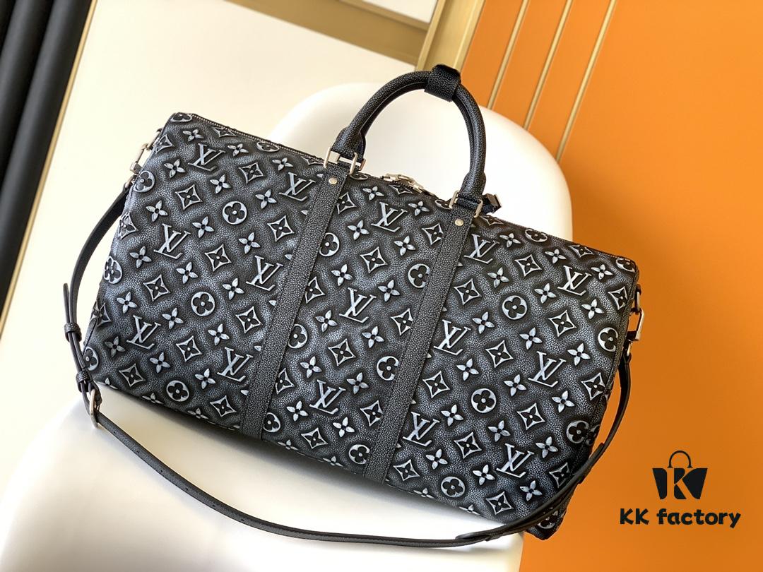 69305c6ff09edb6de4c4fdb3 Top-Grade Full-Grain M21375 Lan Graphite Gray Keepall Bandoulière 50 Travel Bag