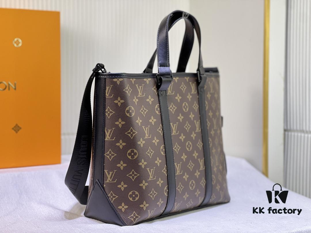 69305cc4f09edb6de4c4fe48 Upgraded Original Week-End Tote M45734 M45733 Louis Vuitton Classic Week-End Bag in Monogram Macassar Canvas with Exterior Phone Pocket