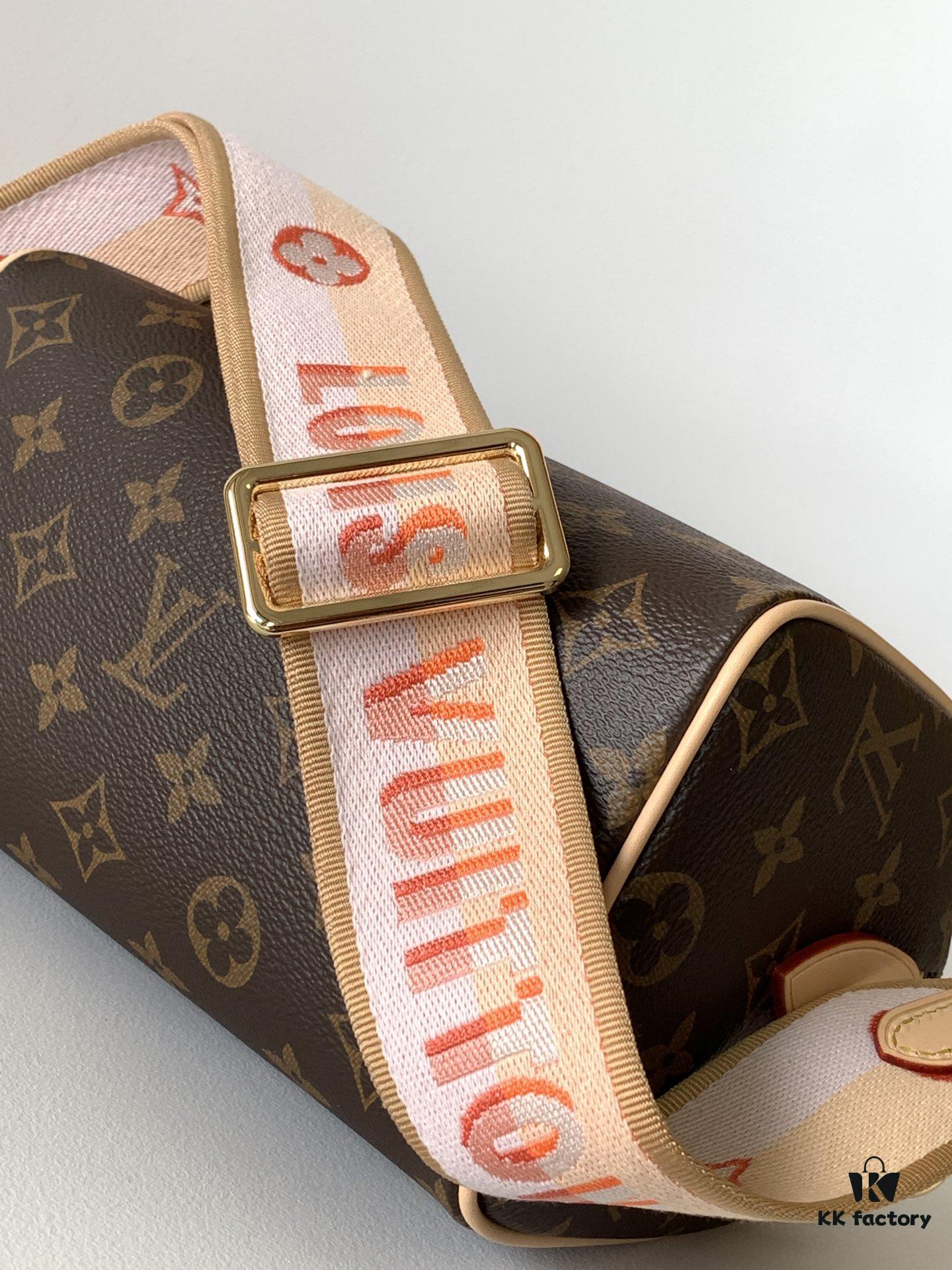 M46594 Pink M46222 Apricot M46234 Black [M45957 Black M45948 Red, Non-Adjustable Strap] - This Speedy Bandoulière 20 Handbag is crafted from Monogram canvas with cowhide leather trim and textile lining, continuing the iconic Louis Vuitton Speedy travel bag design in a compact size, featuring rolled leather handles and a detachable, adjustable fabric shoulder strap adorned with signature woven branding details
