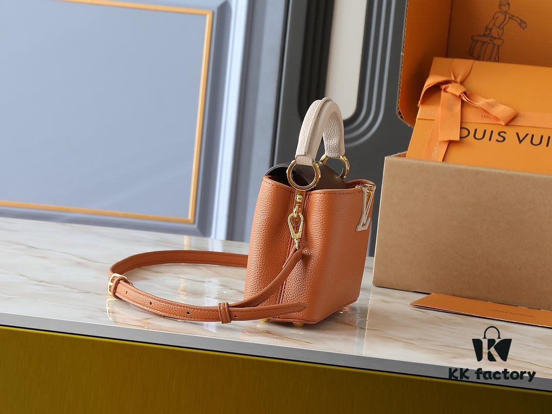 69305e11f09edb6de4c500c3 Guangzhou Goods Upgraded Original Version M12956 M12952 M14176 This Mini Capucines Handbag in Elegant Taurillon Calfskin with Shiny Metal Hardware and LV Letter Accent