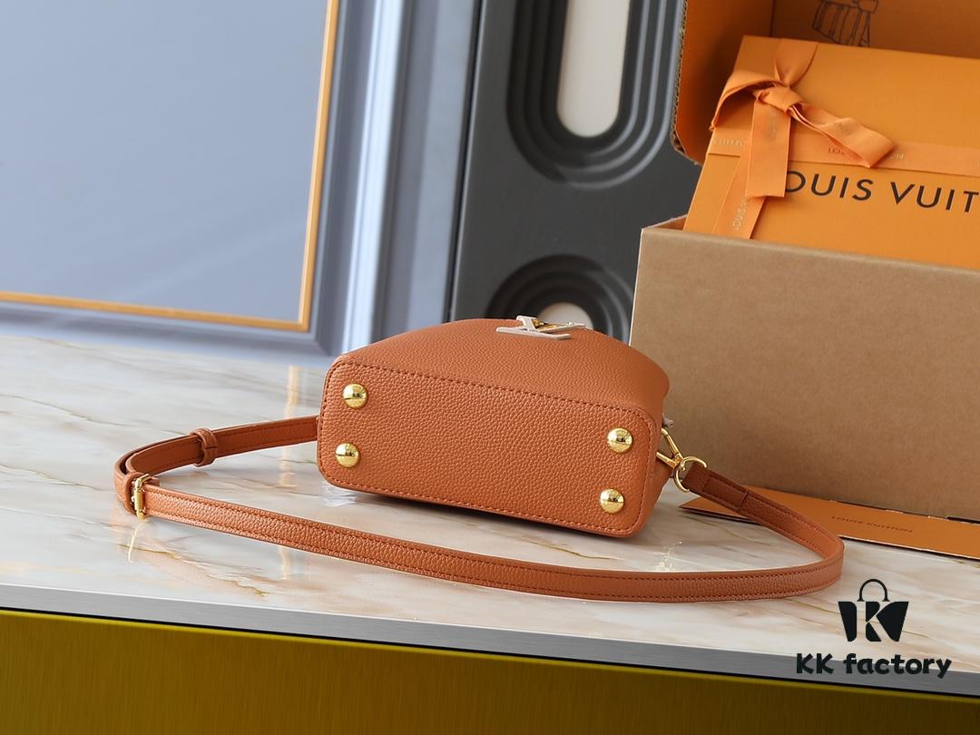 69305e12f09edb6de4c500c4 Guangzhou Goods Upgraded Original Version M12956 M12952 M14176 This Mini Capucines Handbag in Elegant Taurillon Calfskin with Shiny Metal Hardware and LV Letter Accent