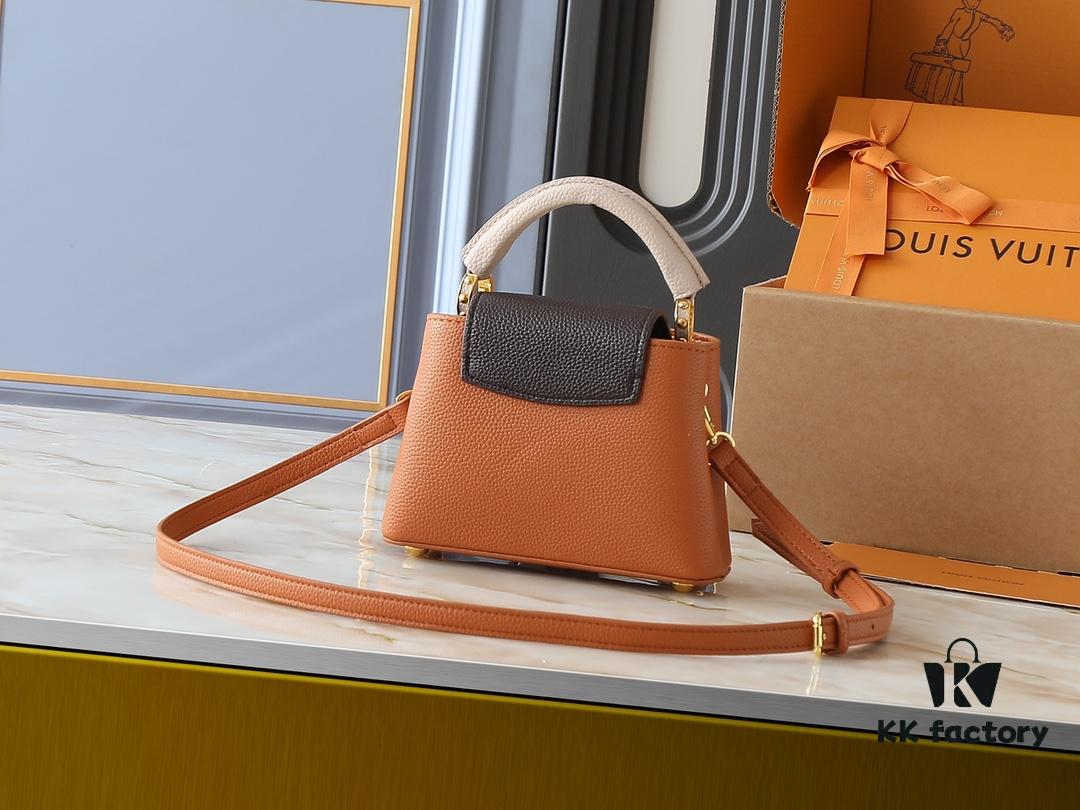 69305e13f09edb6de4c500c7 Guangzhou Goods Upgraded Original Version M12956 M12952 M14176 This Mini Capucines Handbag in Elegant Taurillon Calfskin with Shiny Metal Hardware and LV Letter Accent