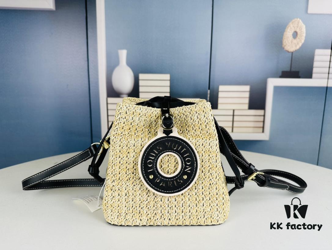 69305e40f09edb6de4c50125 New Small LV NOE PURSE Bucket Handbag in Raffia Leather Mini 'Little Dumpling'