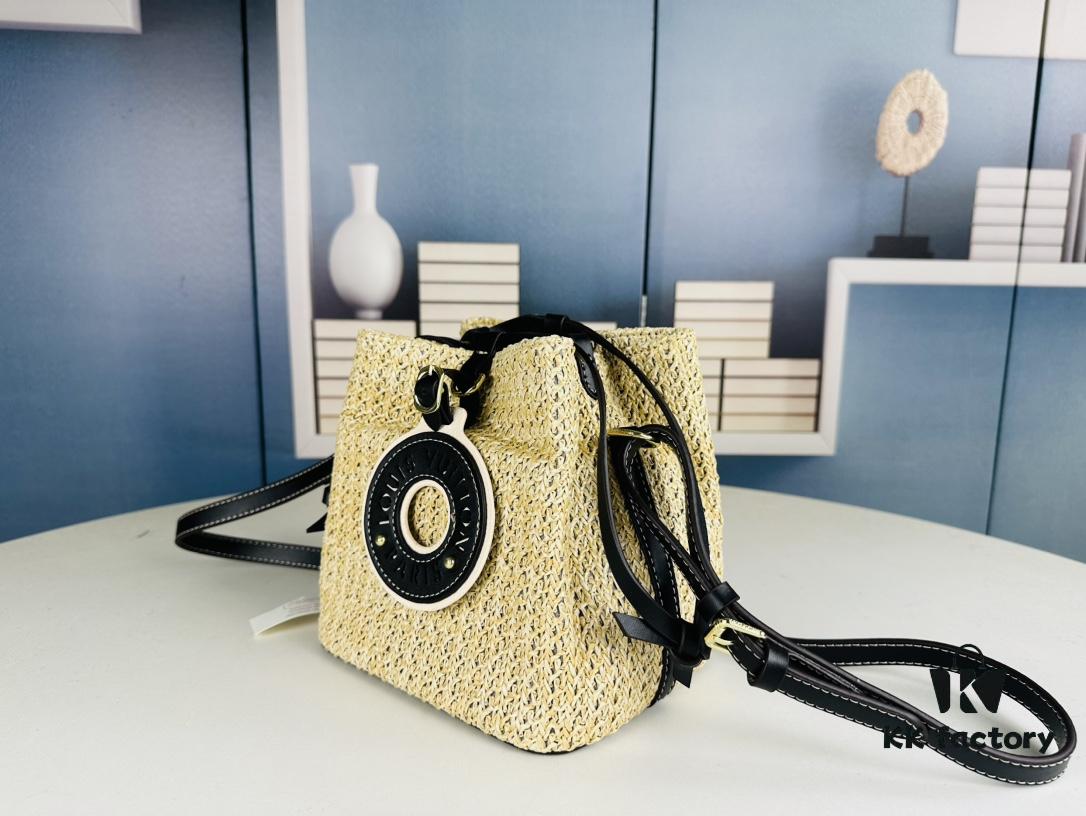69305e41f09edb6de4c50126 New Small LV NOE PURSE Bucket Handbag in Raffia Leather Mini 'Little Dumpling'