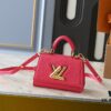 69305edcf09edb6de4c50261 Upgraded Original M21590 M59090 Twist One Handle BB Handbag crafted from deeply dyed Taurillon leather, featuring a top single handle and the iconic LV Twist turn-lock flap closure. The contrast-color leather lining adds a fashionable touch, suitable for crossbody, shoulder, or handheld wear.