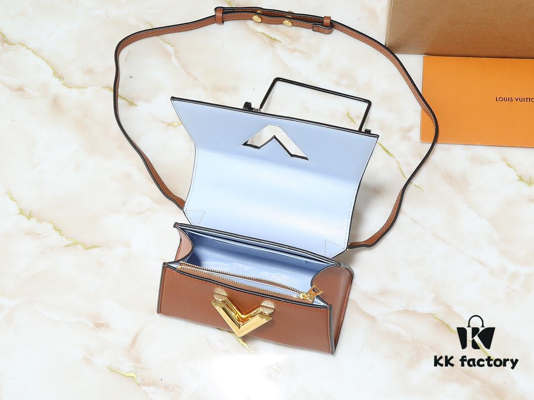 69305edcf09edb6de4c50262 Upgraded Original M21590 M59090 Twist One Handle BB Handbag crafted from deeply dyed Taurillon leather, featuring a top single handle and the iconic LV Twist turn-lock flap closure. The contrasting color leather lining adds a fashionable touch, suitable for crossbody, shoulder, or handheld wear.