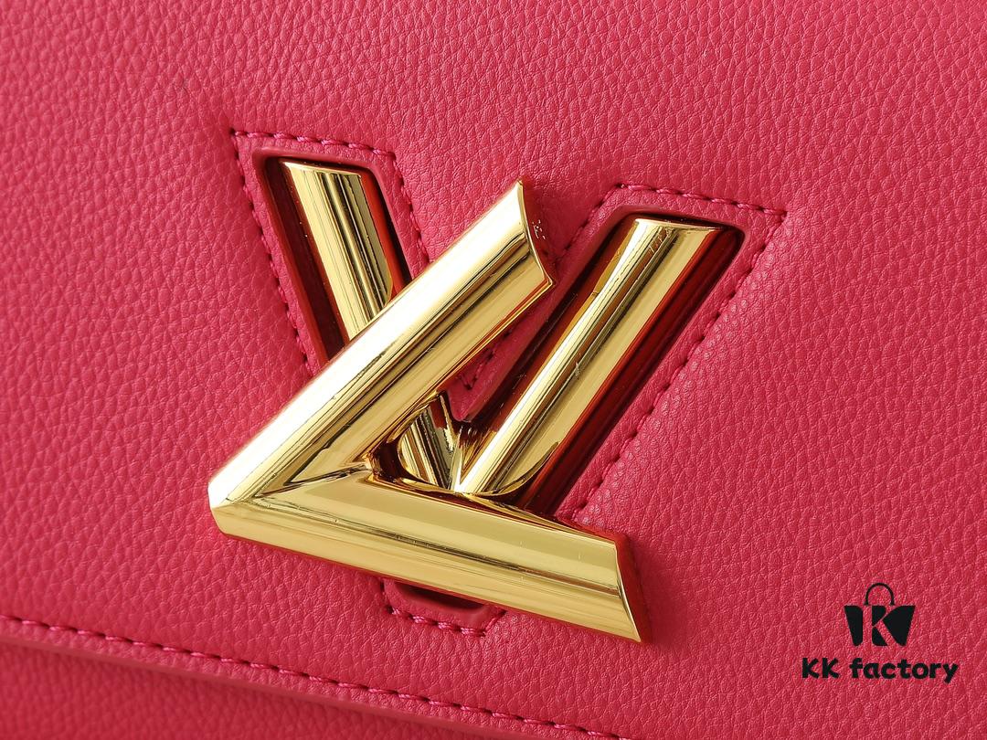 69305ee1f09edb6de4c5026e Upgraded Original M21590 M59090 Twist One Handle BB Handbag crafted from deeply dyed Taurillon leather, featuring a top single handle and the iconic LV Twist turn-lock flap closure. The contrast-color leather lining adds a fashionable touch, suitable for crossbody, shoulder, or handheld wear.