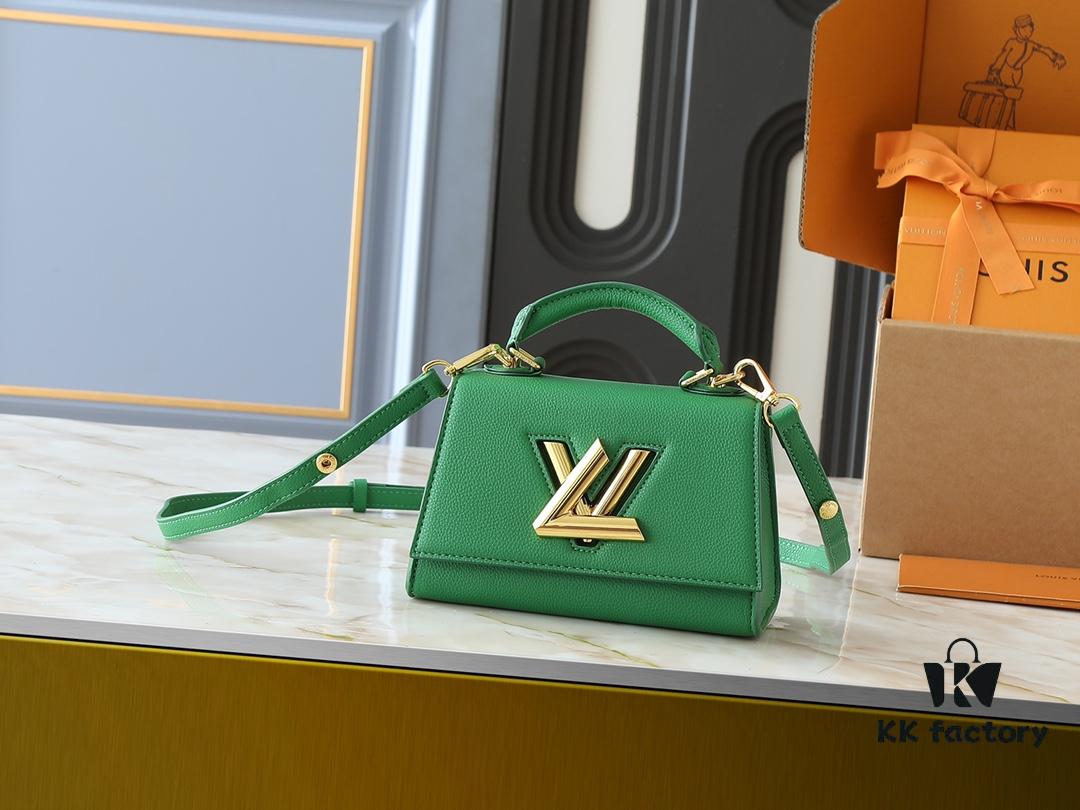 69305ee4f09edb6de4c50274 Upgraded Original M21590 M59090 Twist One Handle BB Handbag crafted from deeply dyed Taurillon leather, featuring a top single handle and the iconic LV Twist turn-lock flap closure. The contrast-color leather lining adds a trendy touch, ideal for crossbody, shoulder, or handheld wear.