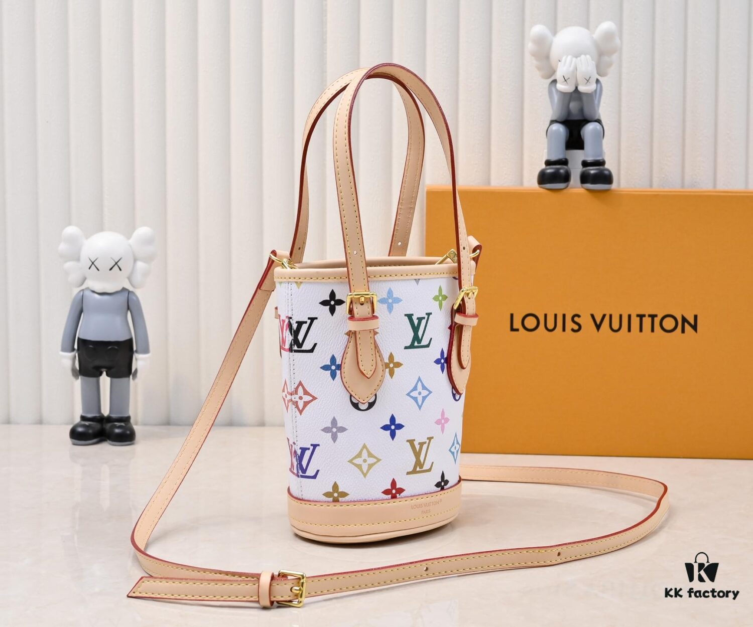 69305f48f09edb6de4c50347 M81489 M13619 LV Longshang Village White Tricolor Upgrade Nano Bucket Bag from Match Series