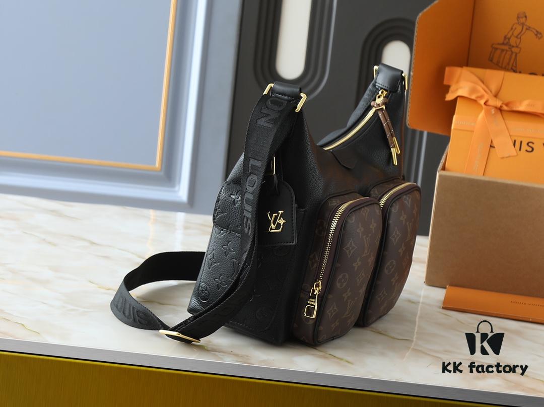 69305f4bf09edb6de4c5034a Upgraded Original M12697 Full Leather Khaki Monogram Bag with Fabric Pattern, Classic Canvas with Wide Adjustable Strap