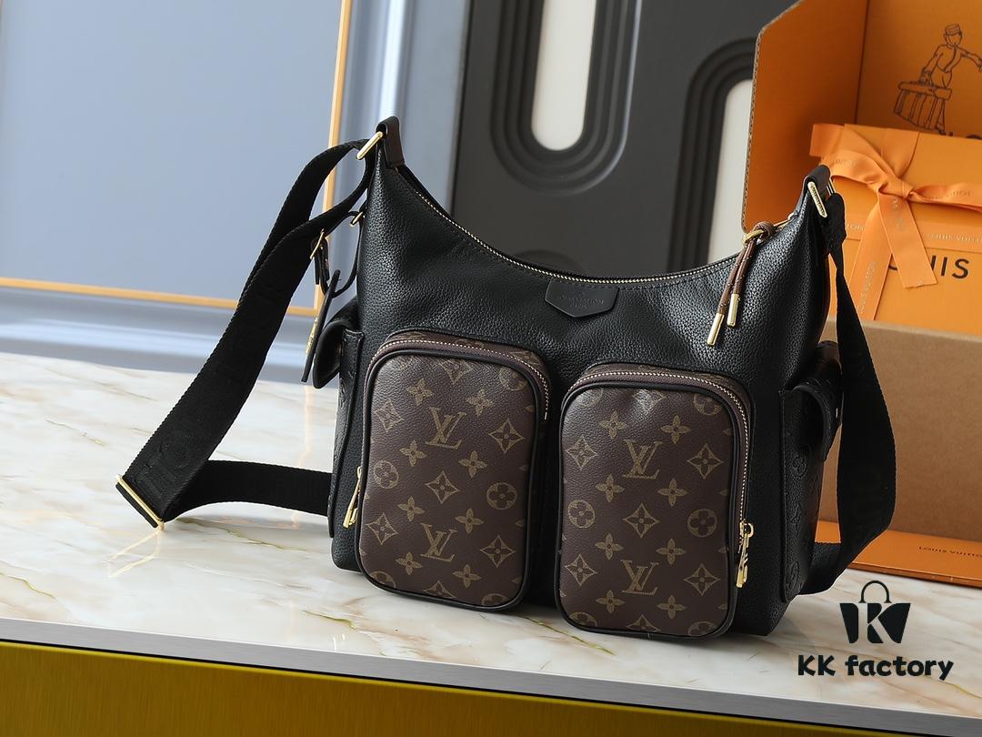 69305f4bf09edb6de4c5034d Upgraded Original M12697 Full Leather Khaki Monogram Bag with Fabric Pattern, Classic Canvas with Wide Adjustable Strap