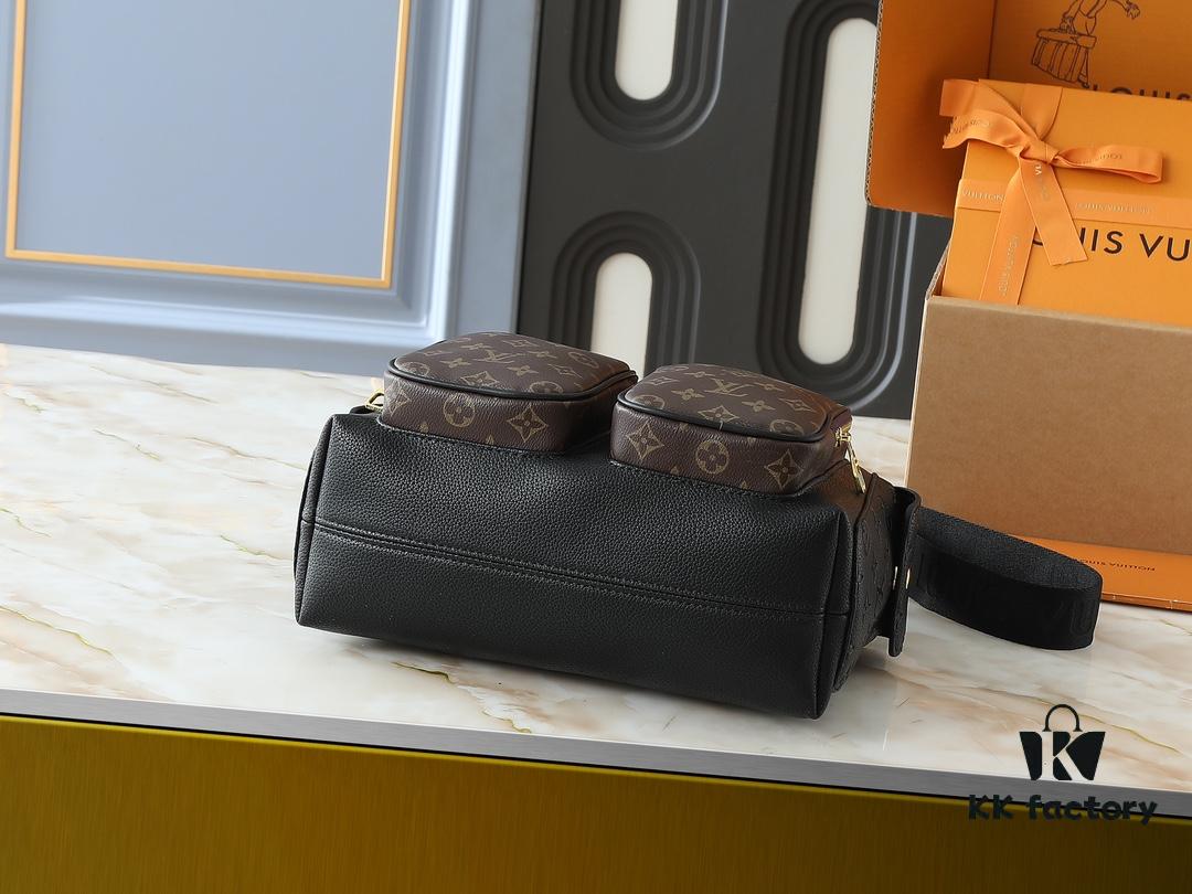 69305f4cf09edb6de4c5034f Upgraded Original M12697 Full Leather Khaki Monogram Bag with Fabric Pattern, Classic Canvas with Wide Adjustable Strap