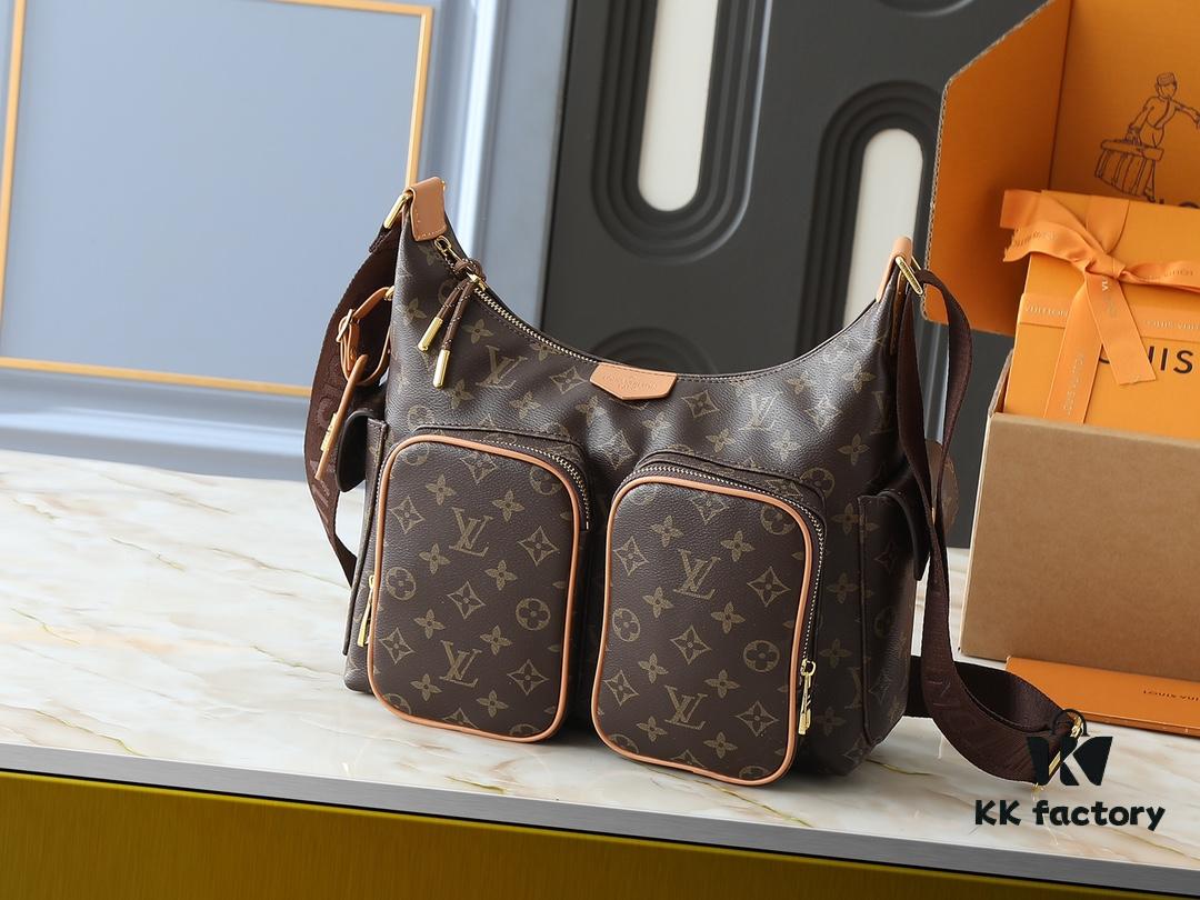 69305f4ff09edb6de4c50356 Upgraded Original M12697 Full Leather Khaki Monogram Bag with Floral Fabric, Classic Canvas with Wide Adjustable Strap