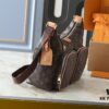 69305f50f09edb6de4c5035a Upgraded Original M12697 Full Leather Khaki Monogram Bag with Floral Fabric, Classic Canvas with Wide Adjustable Strap