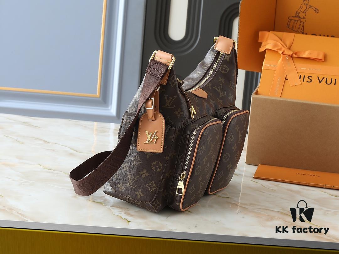 69305f50f09edb6de4c5035a Upgraded Original M12697 Full Leather Khaki Monogram Bag with Floral Fabric, Classic Canvas with Wide Adjustable Strap