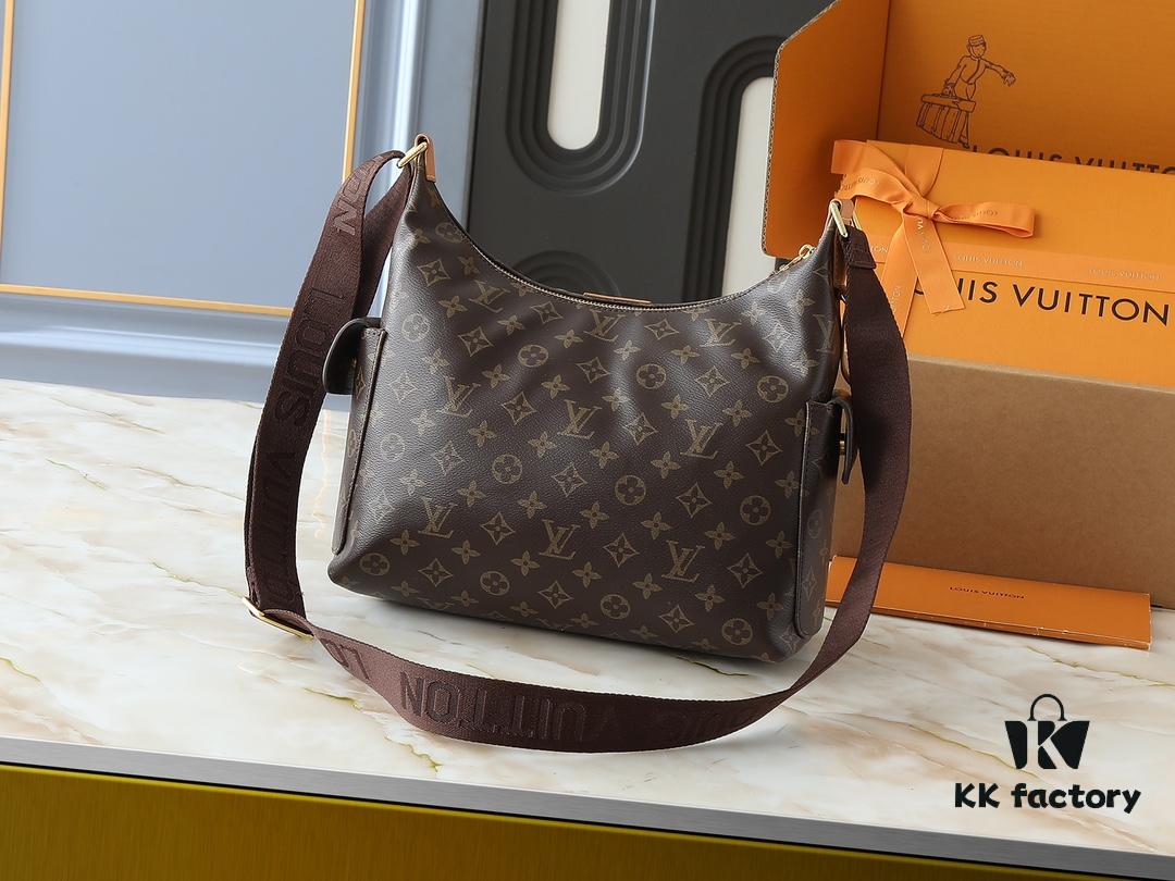 69305f50f09edb6de4c5035b Upgraded Original M12697 Full Leather Khaki Monogram Bag with Floral Fabric, Classic Canvas with Wide Adjustable Strap