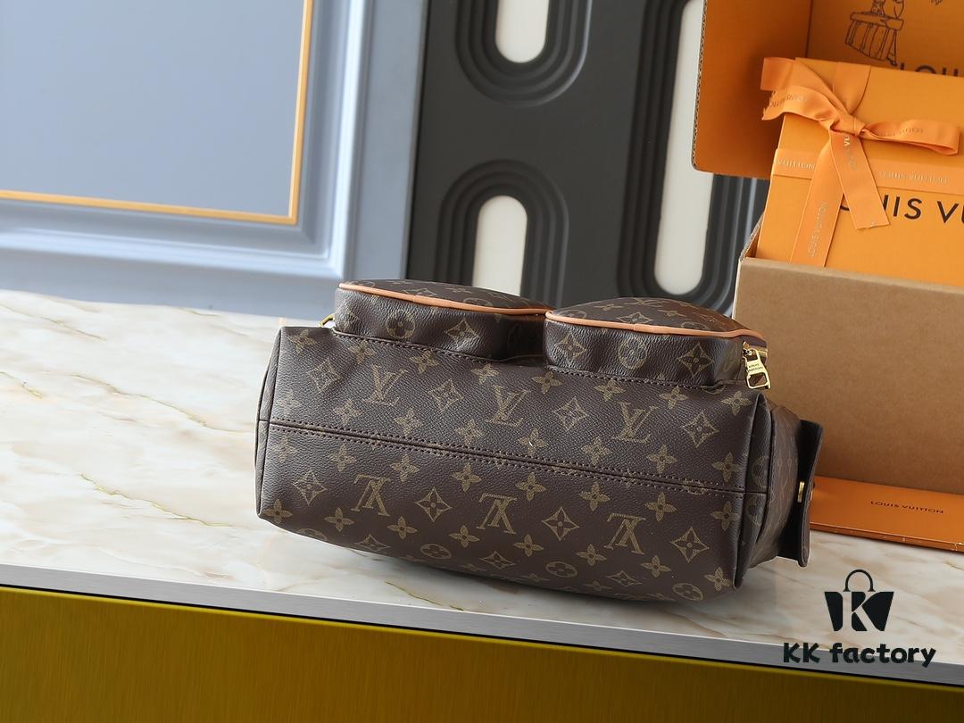 69305f50f09edb6de4c5035c Upgraded Original M12697 Full Leather Khaki Monogram Bag with Floral Fabric, Classic Canvas with Wide Adjustable Strap