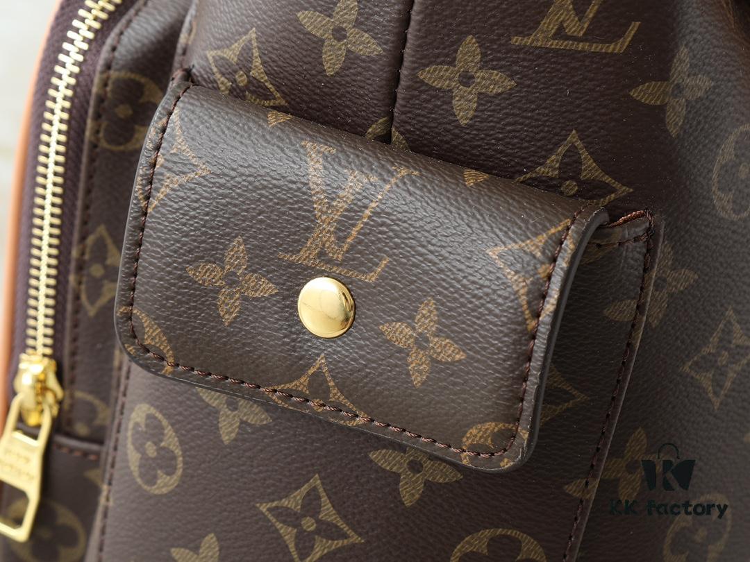 69305f50f09edb6de4c5035d Upgraded Original M12697 Full Leather Khaki Monogram Bag with Floral Fabric, Classic Canvas with Wide Adjustable Strap