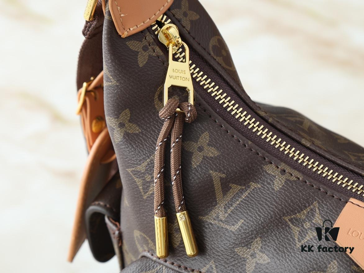 69305f51f09edb6de4c5035f Upgraded Original M12697 Full Leather Khaki Monogram Bag with Floral Fabric, Classic Canvas with Wide Adjustable Strap