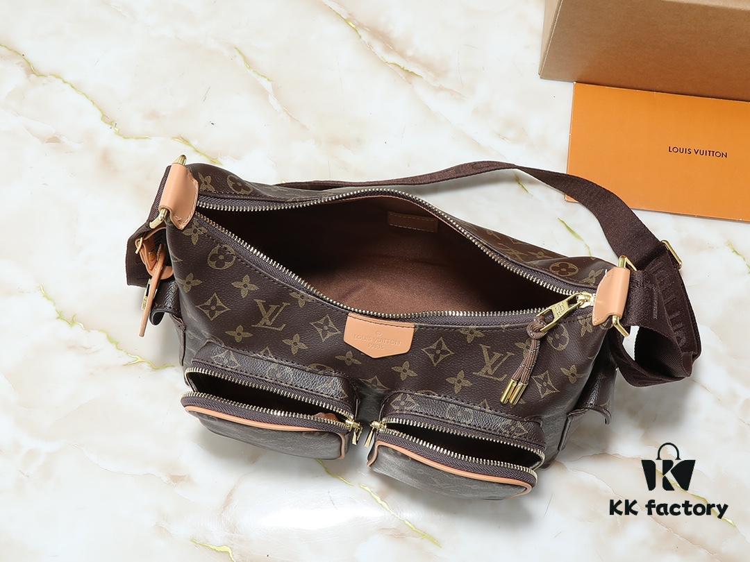 69305f51f09edb6de4c50361 Upgraded Original M12697 Full Leather Khaki Monogram Bag with Floral Fabric, Classic Canvas with Wide Adjustable Strap