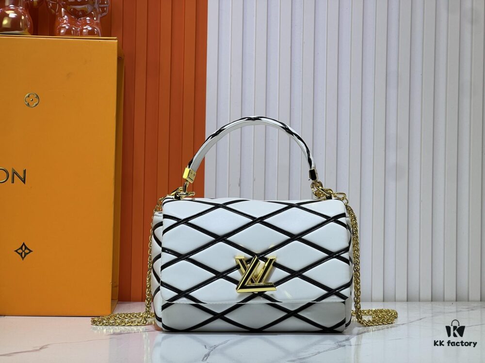 69306111f09edb6de4c506b3 M23689 M22891 Nicolas Ghesquière infuses the GO-14 Medium Handbag with innovative craftsmanship, featuring quilted lambskin meticulously treated to achieve a baked finish, showcasing bold avant-garde style. The LV Twist lock highlights the brand's elegance, while the top handle and adjustable chain strap are both detachable, offering versatile carrying options. Dimensions: 23X16X10