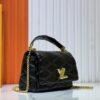 69306116f09edb6de4c506be M23689 M22891 Nicolas Ghesquière infuses the GO-14 Medium Handbag with innovative craftsmanship, featuring quilted lambskin meticulously treated to achieve a baked finish, expressing bold avant-garde style. The LV Twist lock adds signature brand elegance, while top handles and an adjustable chain strap are detachable, enabling multiple carrying options. Dimensions: 23X16X10