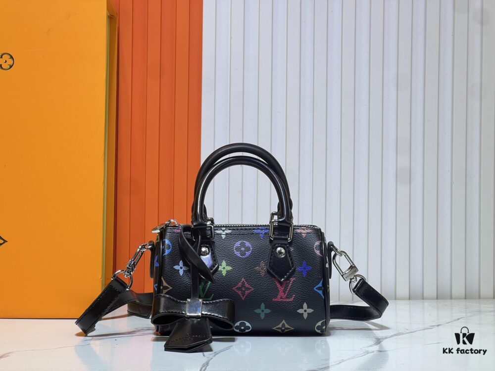 69306143f09edb6de4c5071f Upgraded Original M13391 M13406 M81085 LV x Takashi Murakami Nanospeedy Multicolor Black and White Handbag