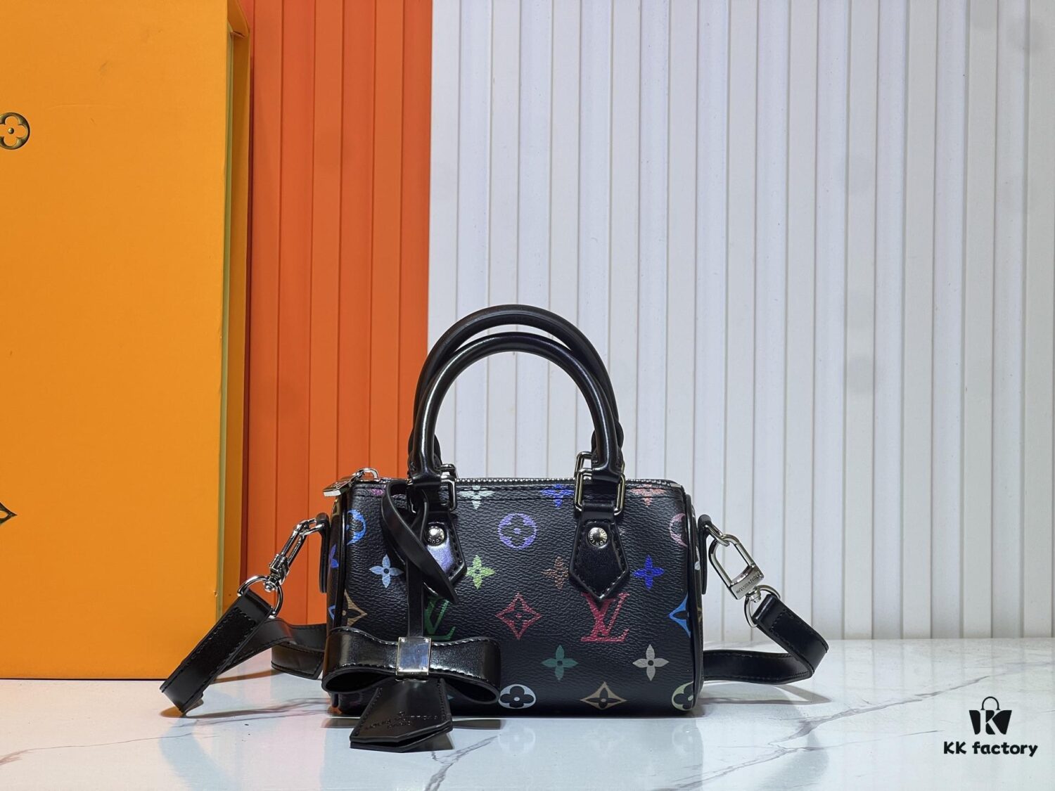 69306143f09edb6de4c5071f Upgraded Original M13391 M13406 M81085 LV x Takashi Murakami Nanospeedy Multicolor Black and White Handbag
