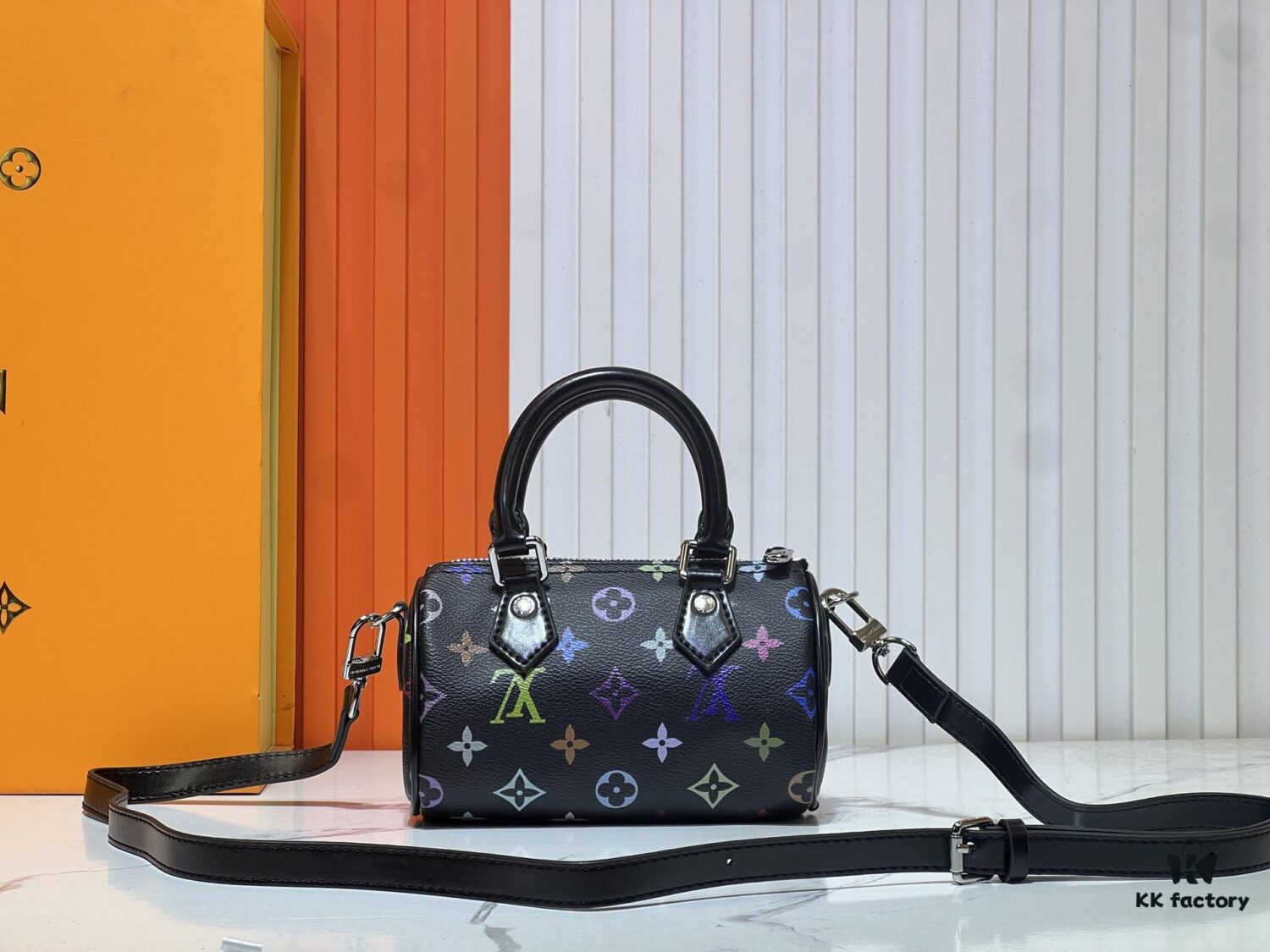 69306145f09edb6de4c50723 Upgraded Original M13391 M13406 M81085 LV x Takashi Murakami Nanospeedy Multicolor Black and White Handbag