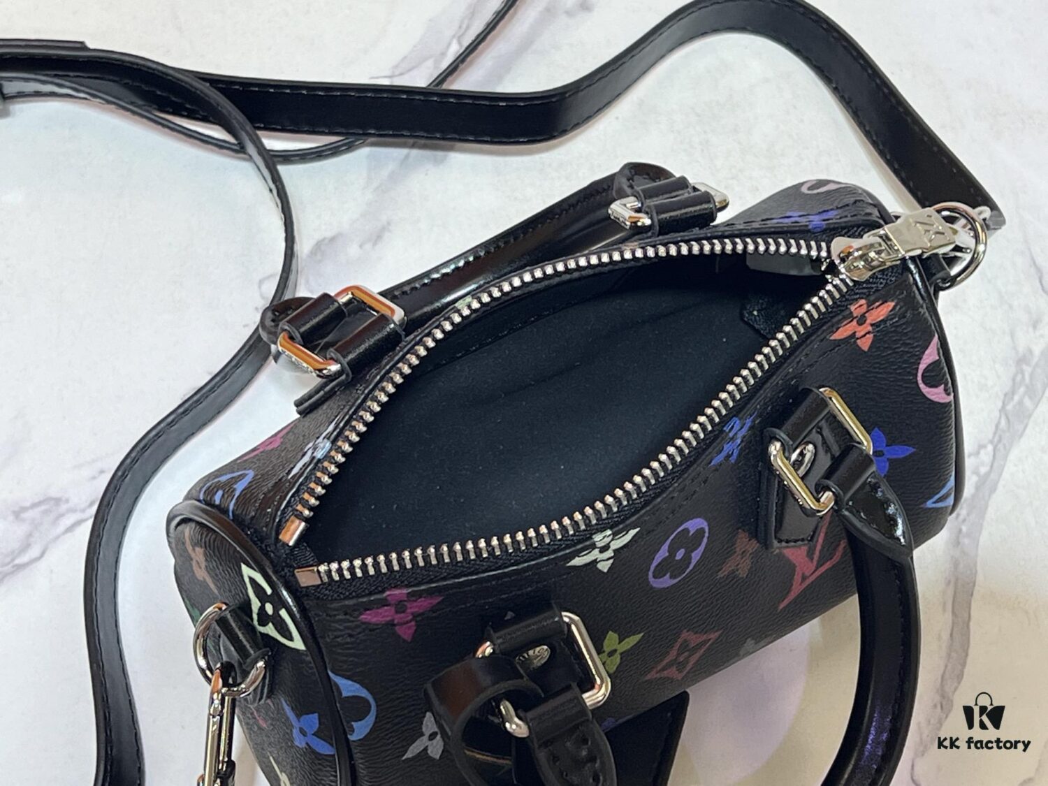 69306147f09edb6de4c50727 Upgraded Original M13391 M13406 M81085 LV x Takashi Murakami Nanospeedy Multicolor Black and White Handbag