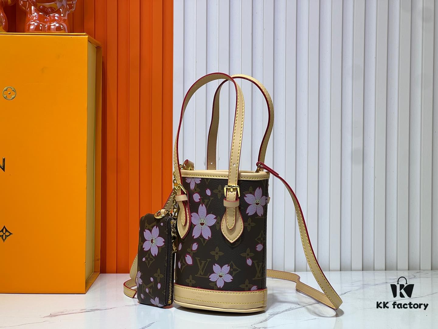 693061b4f09edb6de4c5080d M81489 Lv Longshang Village Cherry Blossom Upgrade Nano Bucket Bag from Match Collection