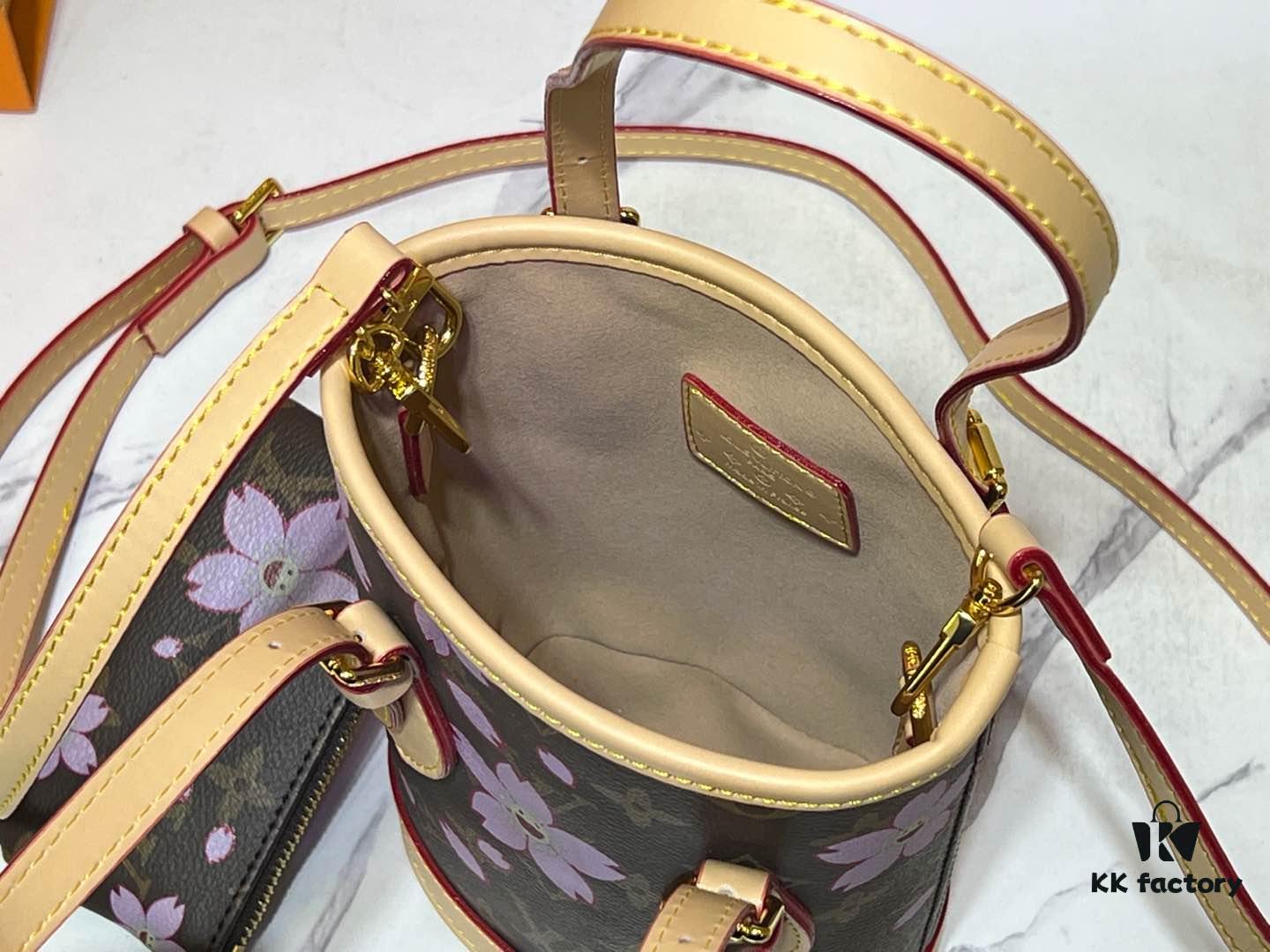 693061b5f09edb6de4c5080f M81489 Lv Longshang Village Cherry Blossom Upgrade Nano Bucket Bag from Match Collection