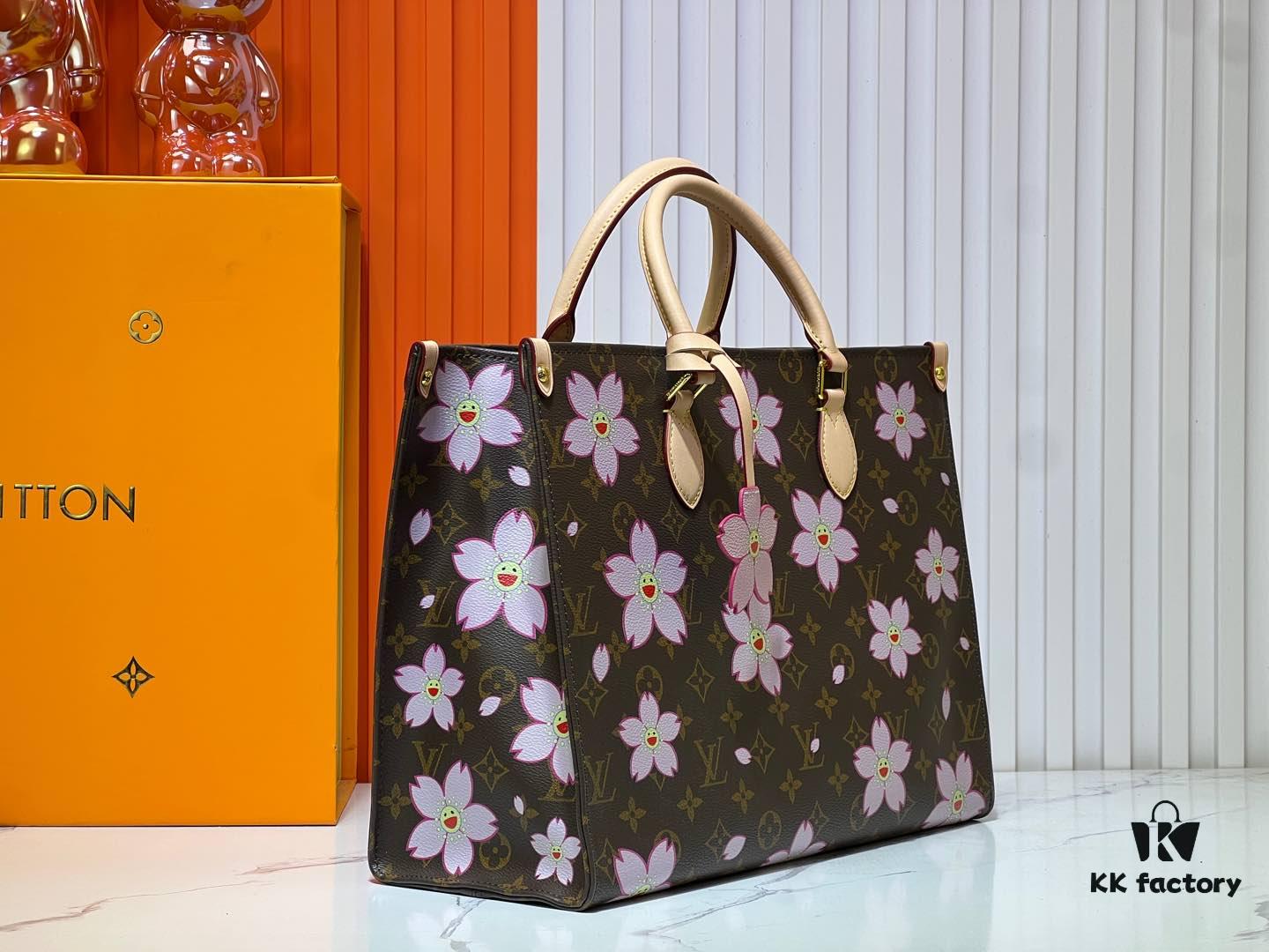 693061bbf09edb6de4c5081f M45039 M13668!🔥Lv & Murakami Cherry Blossom 🌸 OnTheGo New Version Legendary ONTHEGO Tote Bag
