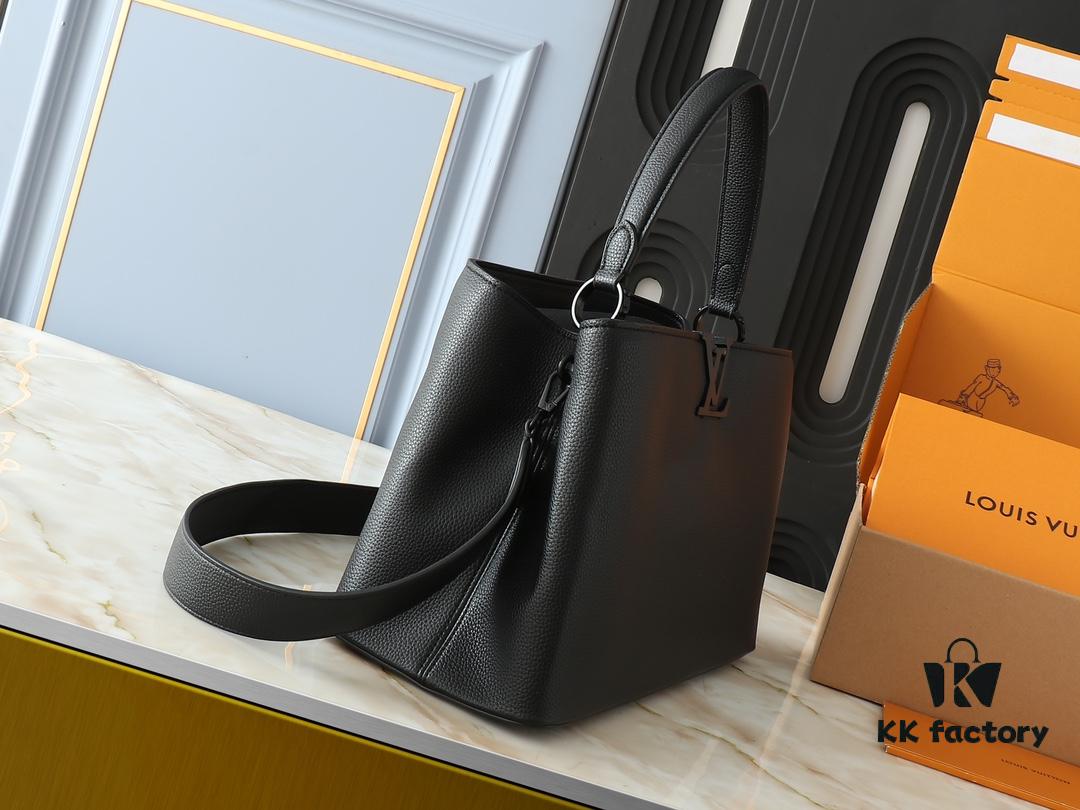 693062f1f09edb6de4c50aef Upgraded Original M24880 M24879 M24620 M24607 Black Out Capucines Souple Large Handbag