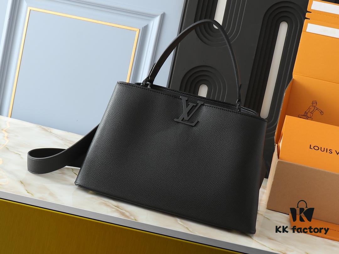693062f2f09edb6de4c50af1 Upgraded Original M24880 M24879 M24620 M24607 Black Out Capucines Souple Large Handbag