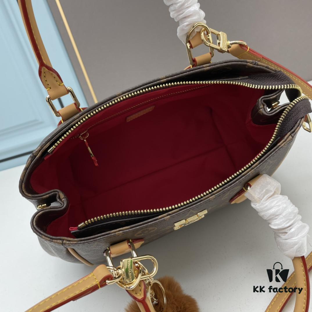 New LV Monogram Leather Handheld Shoulder Crossbody Bag Model 58188 with Long Strap, 2022 New Fashion Women's Bag, Monogram Genuine Leather Shoulder Strap, Large Capacity [Strong] Size 33-22-16cm