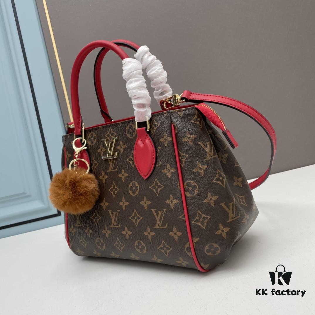 New LV Monogram Leather Handheld, Shoulder and Crossbody Bag Model 58188 with Long Strap, 2022 New Fashion Women's Bag, Monogram Genuine Leather Shoulder Strap, Large Capacity [Strong], Size 33-22-16cm