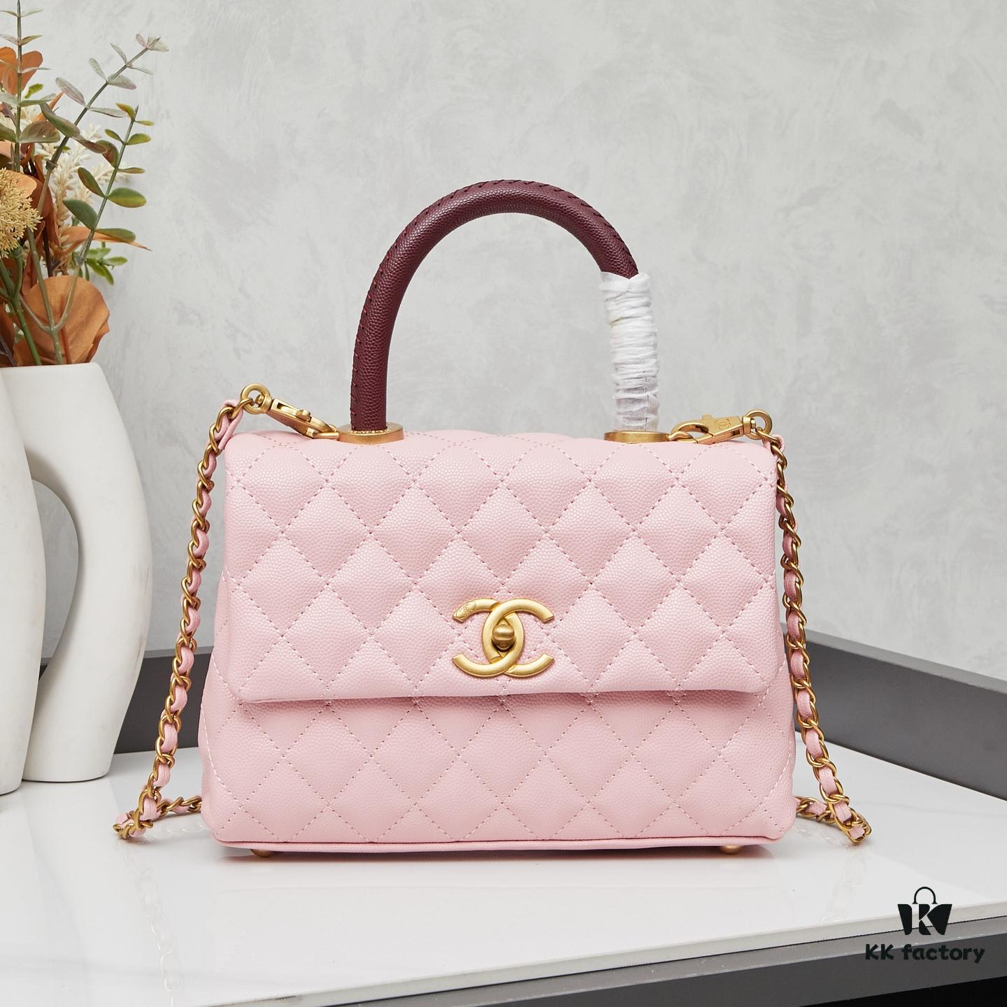 6930641b6e68136f4d9a4411 New Arrival with Box, Mini Chanel Coco Handle in Black Calfskin with Gold Hardware and Red Handle