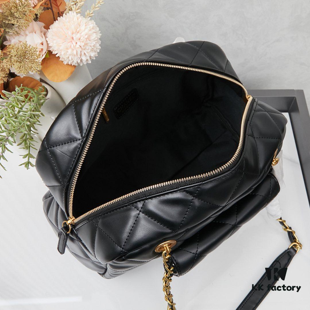 6930641d6e68136f4d9a4412 New Arrival Chanel 24A Bowling Bag in Black Crinkled Calfskin - Mini Size