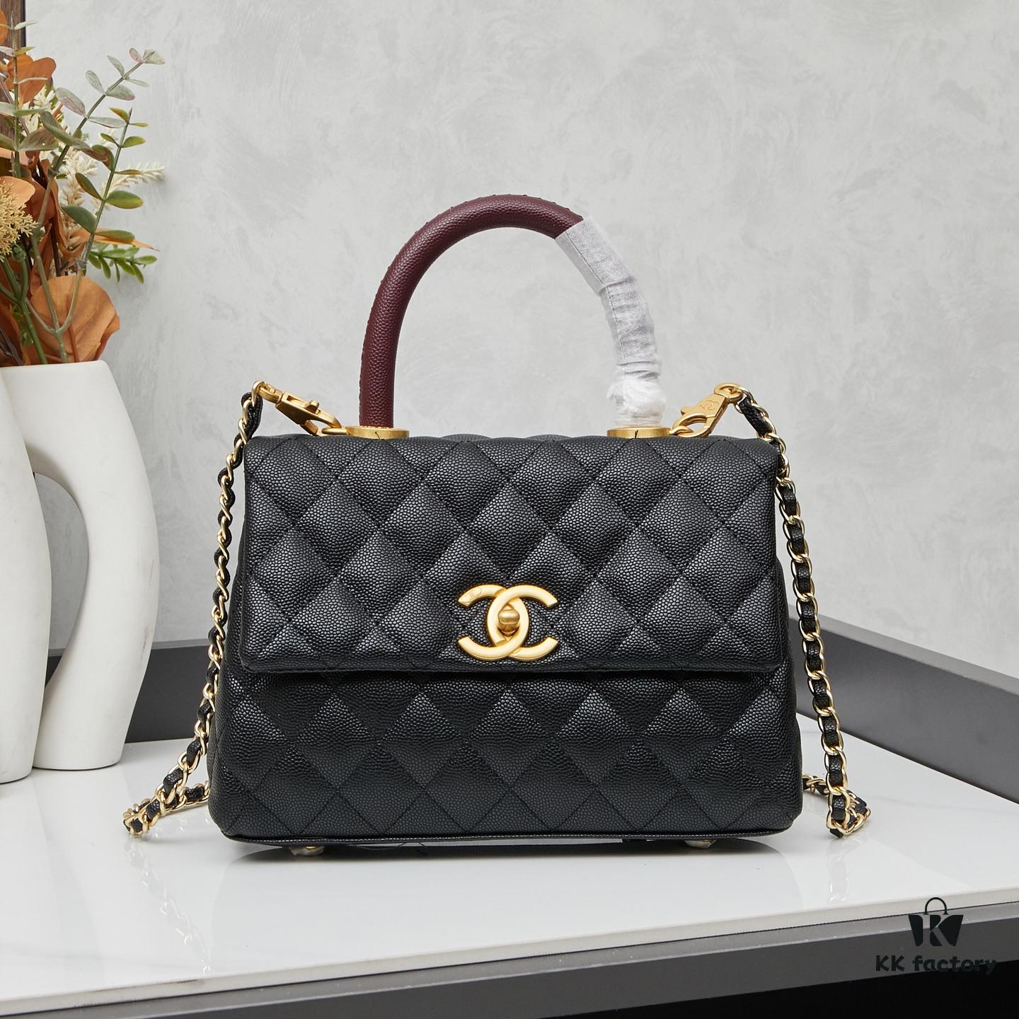 6930641d6e68136f4d9a4413 New Arrival with Box, Mini Chanel Coco Handle, Black Calfskin with Gold Hardware, Red Handle