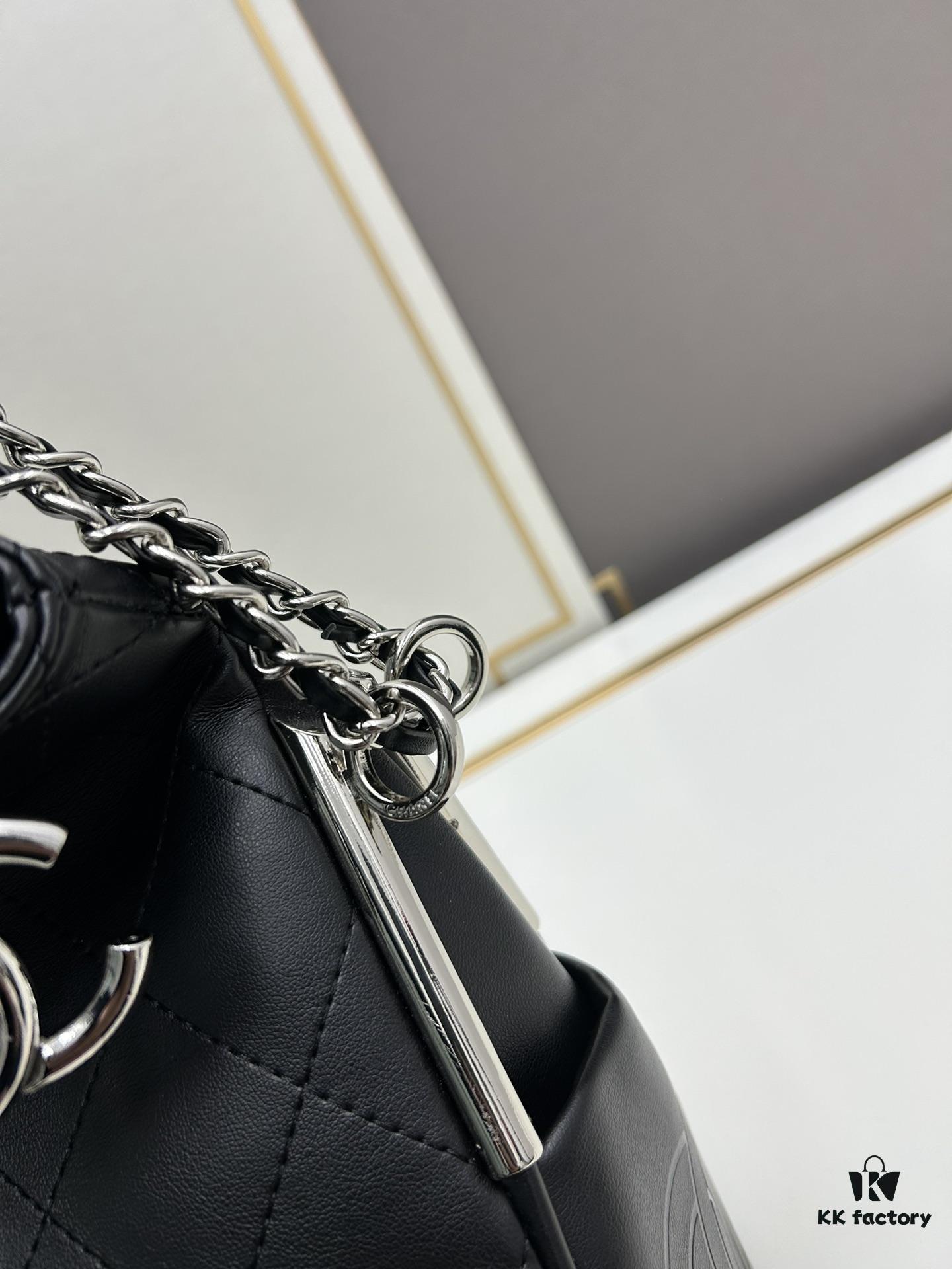 6930641e6e68136f4d9a4416 New Small Size Chanel Black Silver Exterior Stitching Hobo Bag ②size