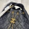 693064416e68136f4d9a4446 Chanel Washed Denim 25C Hobo Bag with Quilted Ball Texture, Vintage Coin Button Drawstring Bucket Bag in Retro Black and Gold with Diamond Stitching, Classic Chain Design