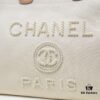 693064766e68136f4d9a4483 Chanel Tote Bag - Striped Canvas Beach Shopping Bag with Chain, Resort Style for Spring and Summer